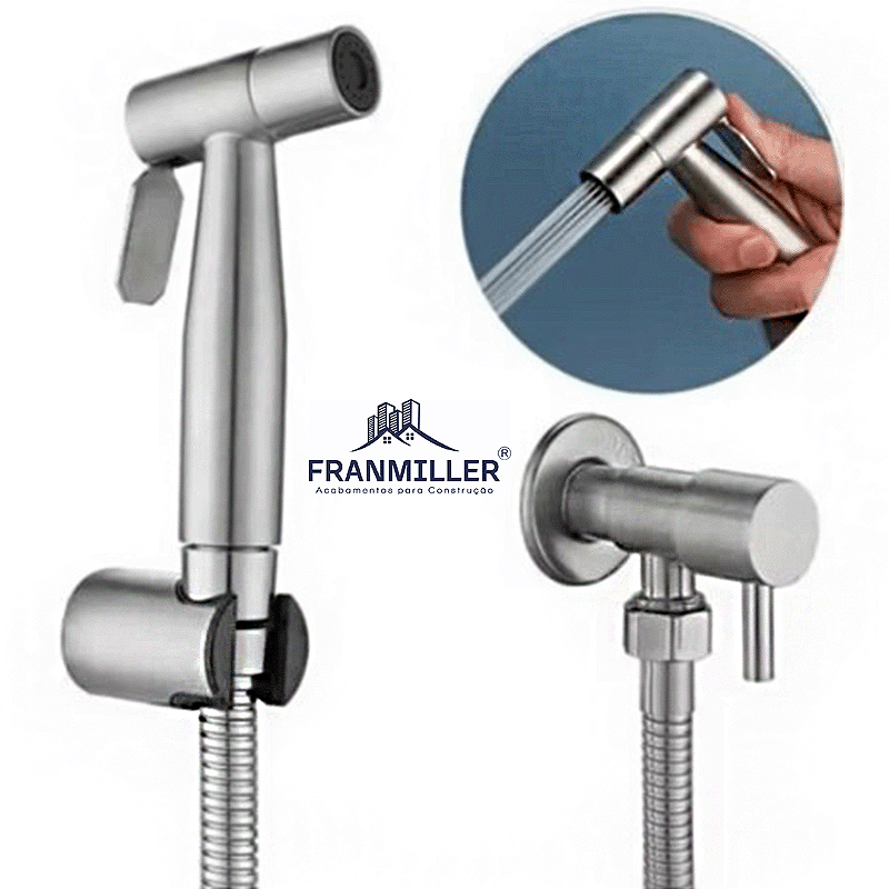 Ducha Higiênica Aço Inox 304 Acetinado/Escovado Metal Abertura 1/4 De Volta C 70 Gatilho Resistente
