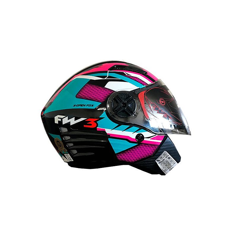 虹 Capacete Azul, Rosa e Preto (c/ óculas) FW3 Nº58 GTX Fox - LM