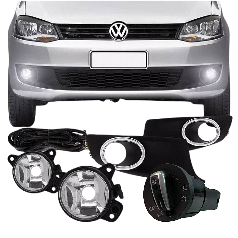 KIT FAROL DE MILHA FOX 2014 COM MOLDURA CROMADA E BOTÃO ORIG ...