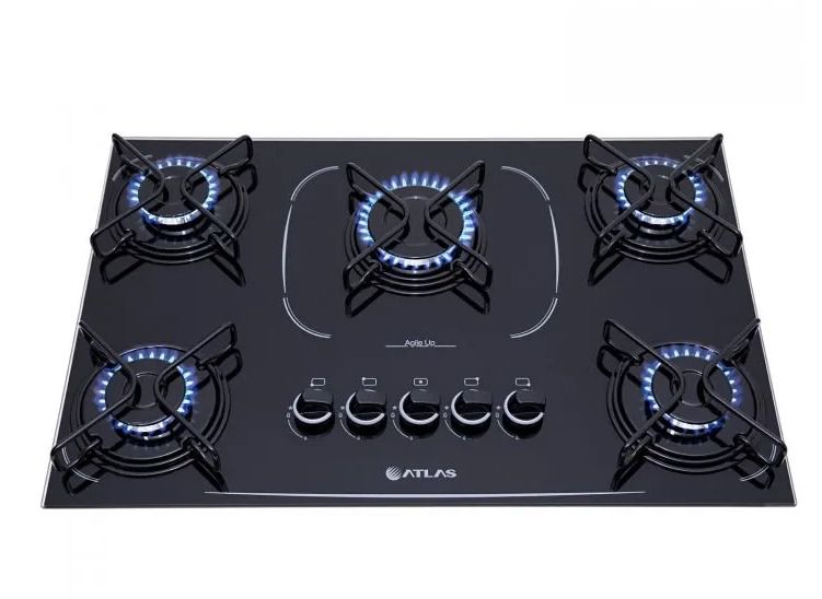 Fogão Cooktop a Gás Atlas de 5 Bocas com Mega  Chama - Agile Up Preto