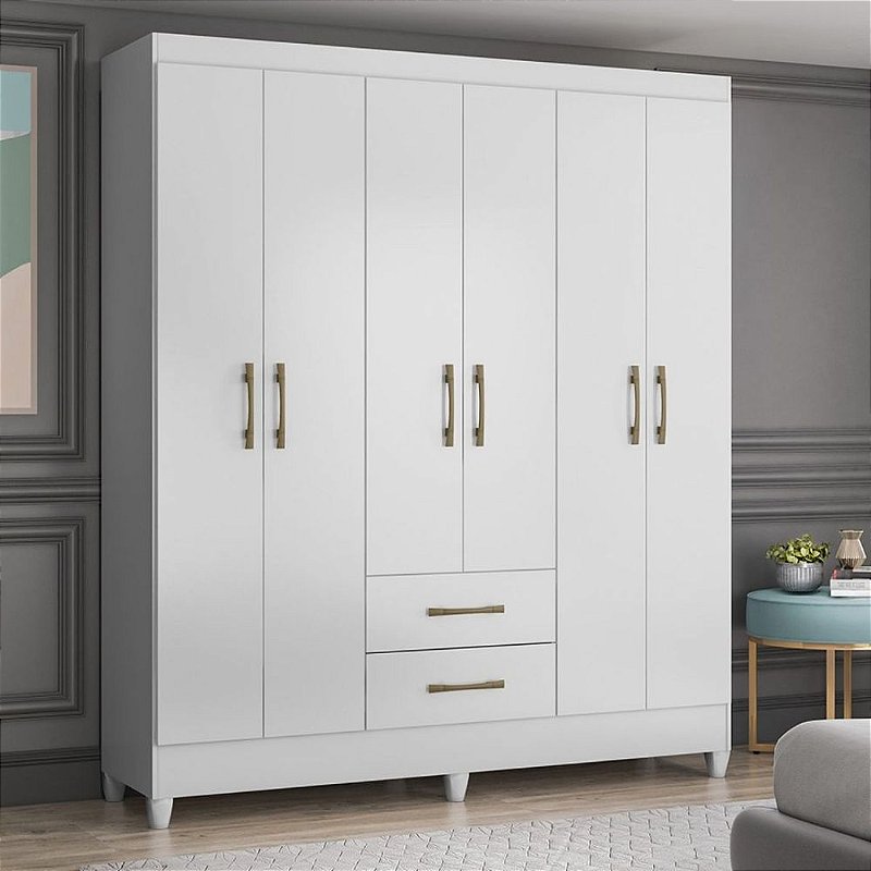 Guarda-Roupa Moval Panamá com 6 Portas e 2 Gavetas / Branco ou Castanho