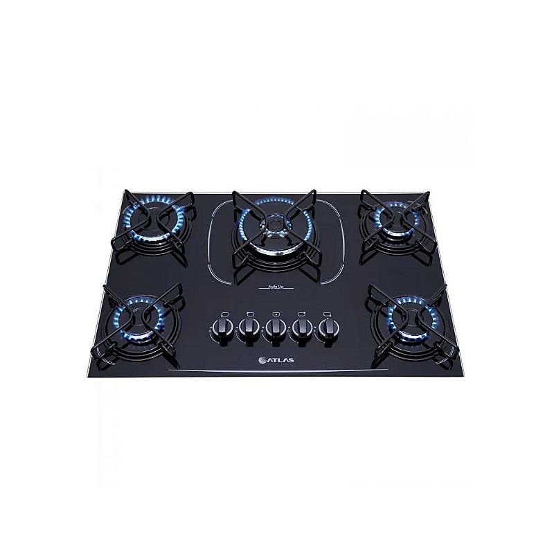 Fogão Cooktop Atlas Agile Up Glass, Tripla Chama, Automático - 5 Bocas