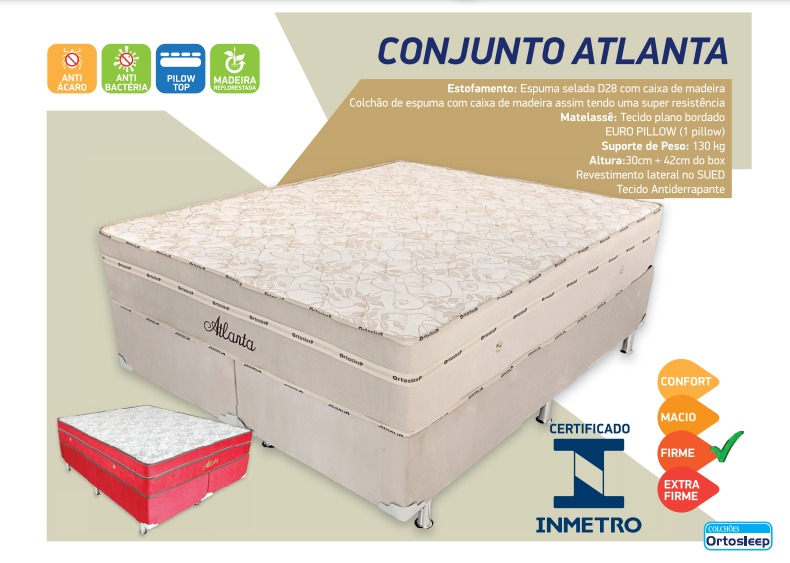 Cama Box Atlanta D-28 selada - Densidade Firme - Ortopédica - 72cm Altura