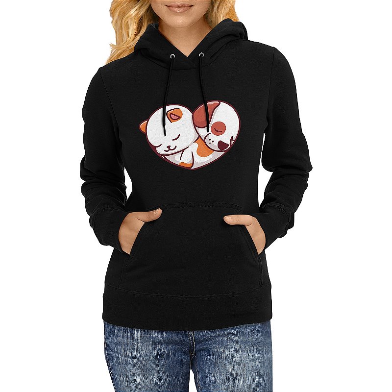 Moletom Feminino Cachorro e Gato Coração Love Blusa de Frio