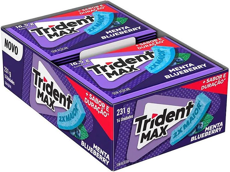Goma de mascar Chiclete sabor Blueberry TRIDENT Max 231g - c/ 14 un