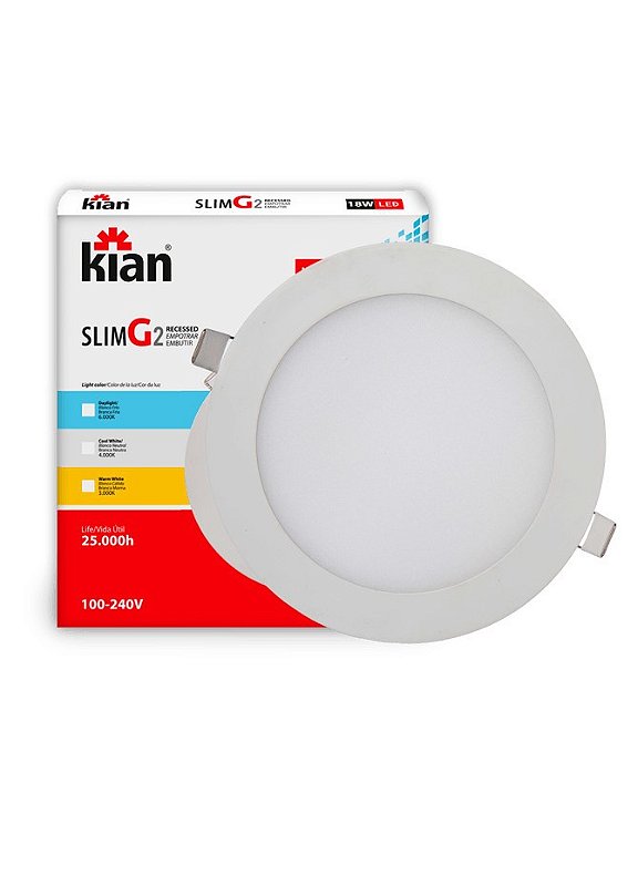 Luminaria Led Kian Embutir Redonda 18W Biv Slim (Luz Branca) Tocco