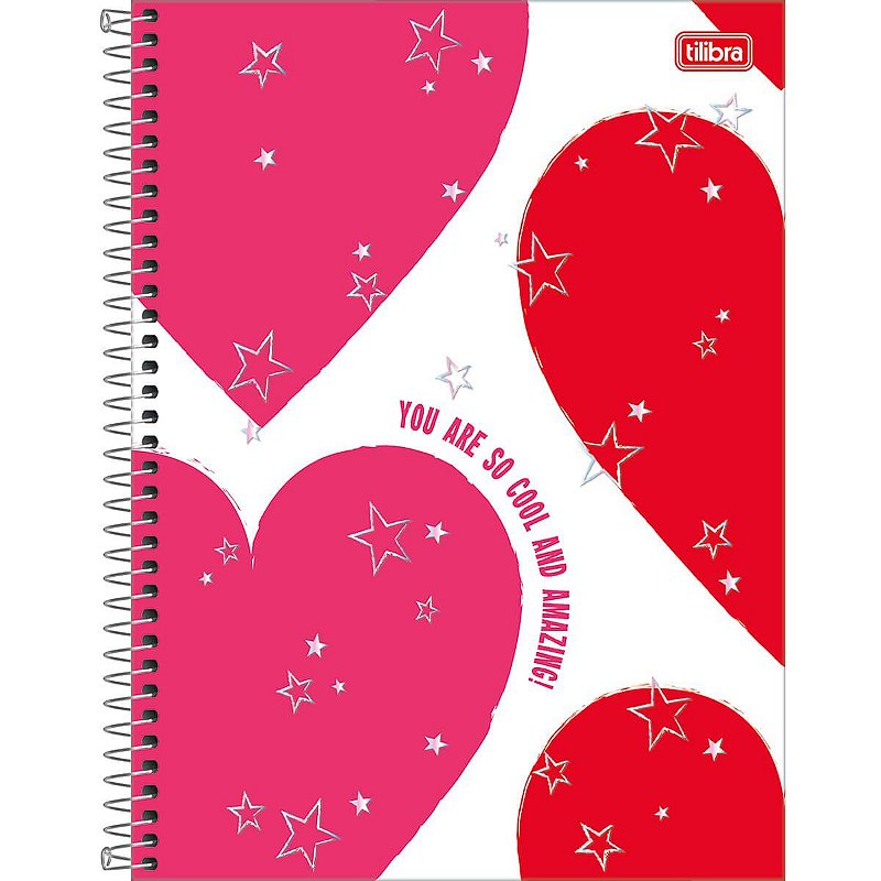 Caderno Univ Capa Dura Espiral 10 MatÉrias 160 Folhas Love Pink CoraÇÃo Tilibra 304875 6011