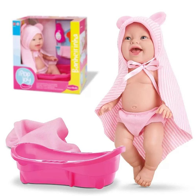 Boneca Estilo Reborn New Pop Joy Hora Do Banho Com Chuveiro