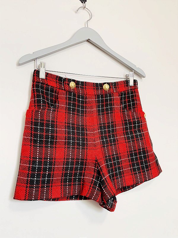 Shorts xadrez vermelho tweed Zara Tam P LOJINHA DA JESSY NOW Brecho