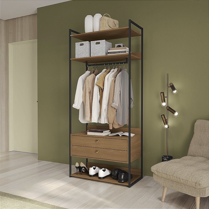 Armario Closet - Ref. LI047 - Canela/Preto - Linha Industrial