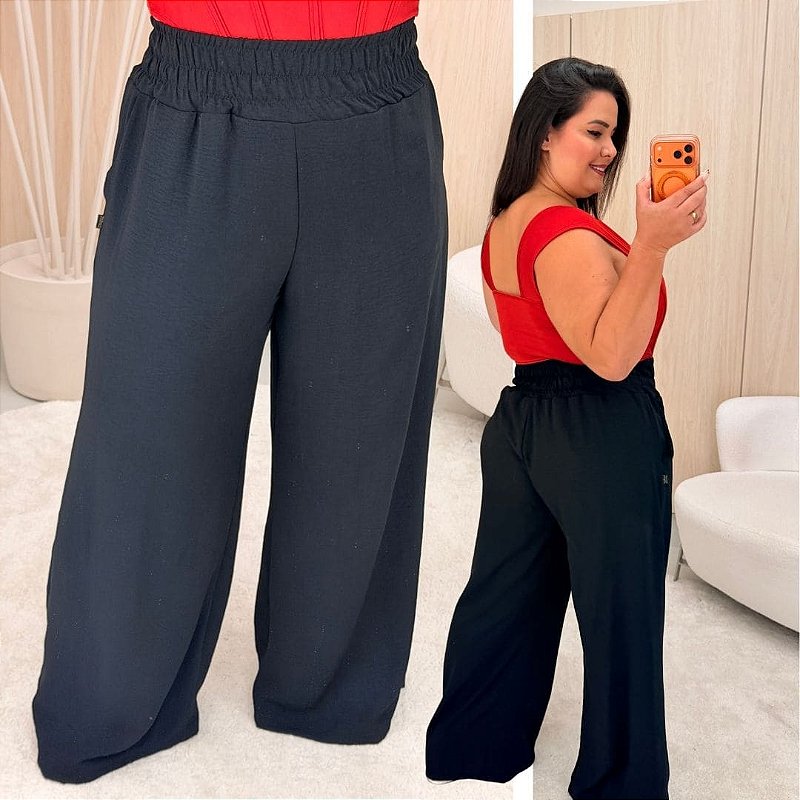 Calça Pantalona Mg Preta Plus Size - Belíssima 48 - Belissima48