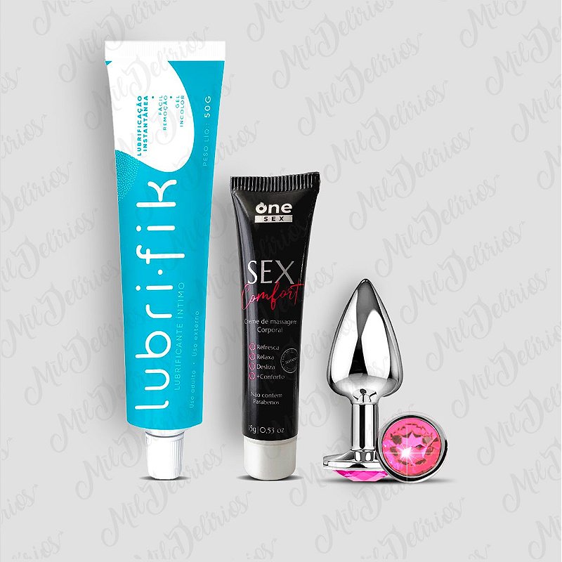 KIT - Plug P + Sex Comfort + Lubrifik 50g - Mil Delírios Sex Shop - Entrega rápida e discreta!