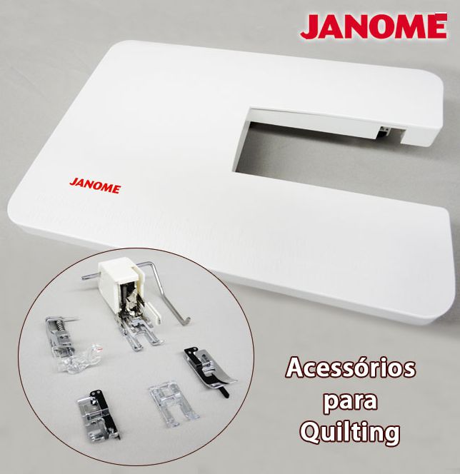 CONJUNTO MESA EXTENSORA + CALCADORES JANOME Fashion Maq Máquinas e Acessórios