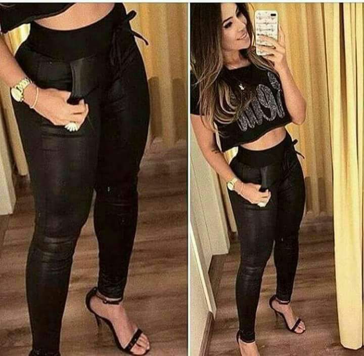 calça de couro com elastico