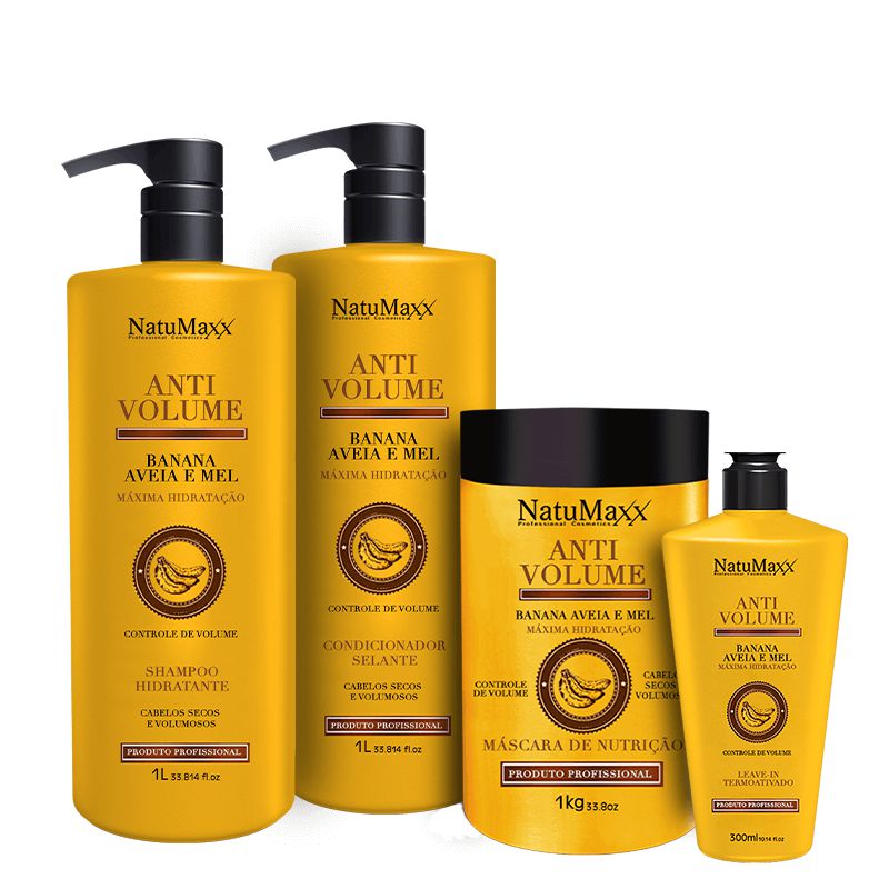 Kit AntiVolume - Shampoo 1 lt + Condicionador 1lt + Máscara 1kg + Leave-in  300 ml NatuMaxx - Natumaxx Professional Cosmetics