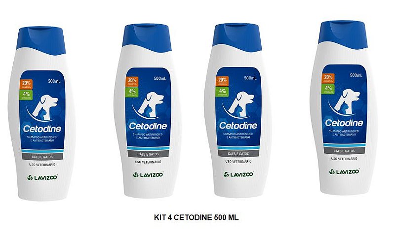 Shampoo Pet Antifungico Cetodine 500ml Kit 4uni. Cetoconazol Agro