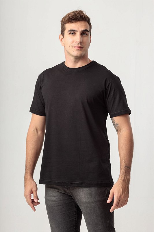 CAMISETA DE MALHA AlGODÃO MASCULINA PRETA - Loja Baziko