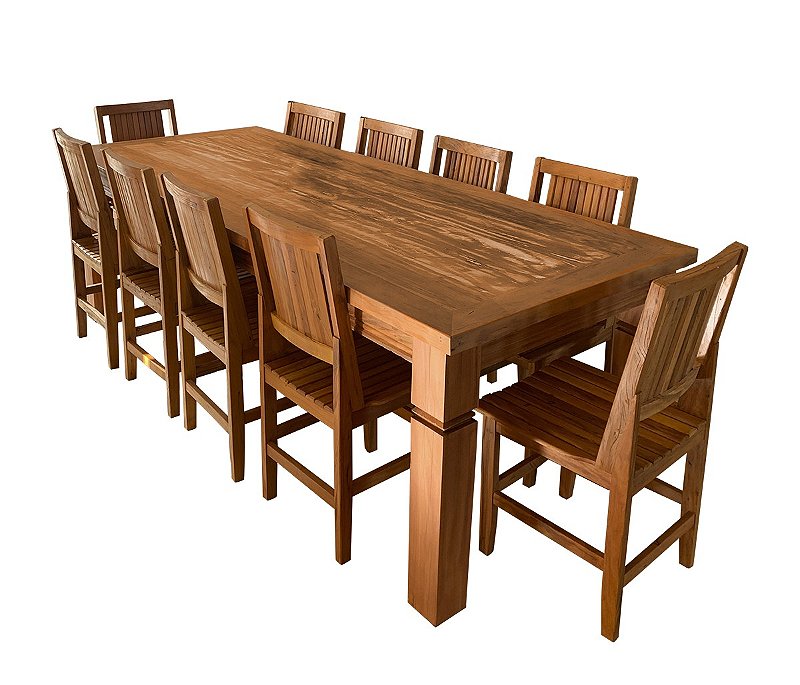 Conjunto de Jantar Mineiro com 10 Cadeiras Ana Maria em Madeira Maciça de Demolição de Alta Qualidade