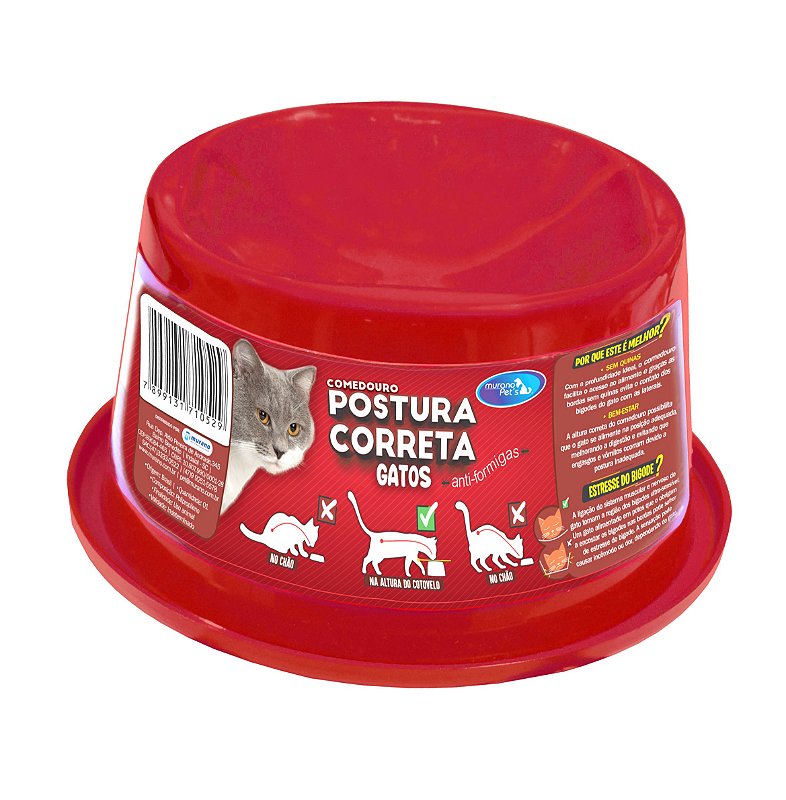 Comedouro Postura Correta para Gatos - Vermelho