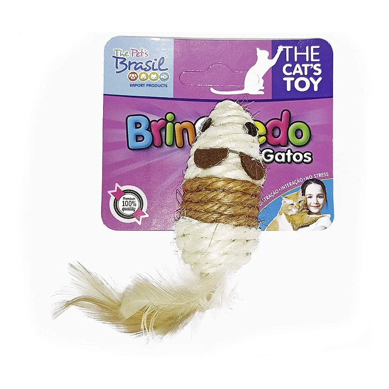 Brinquedo Ratinho Sisal com Penas para Gatos