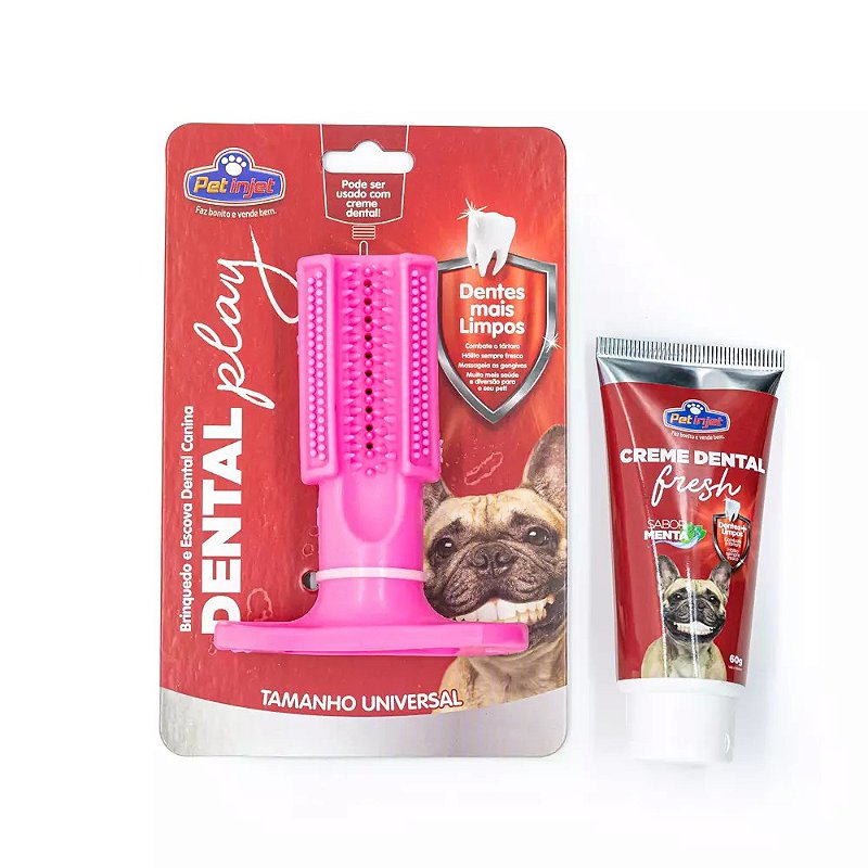 Escova Dental Play para Cães - Rosa