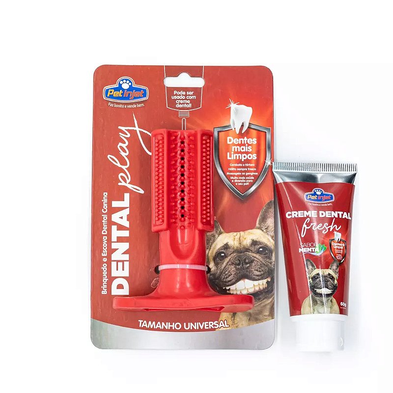 Escova Dental Play para Cães - Vermelha