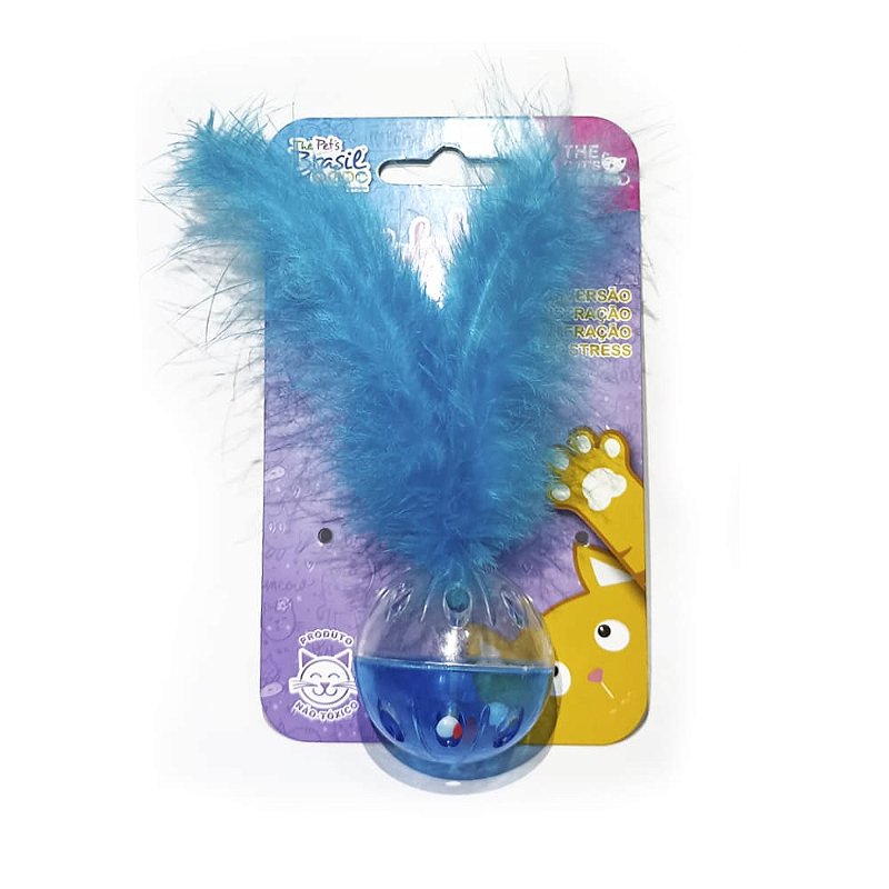 Bolinha com Pena Flufy Ball para Gatos - Azul