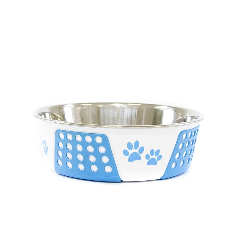 Comedouro Inox Decorado Patinhas - Azul