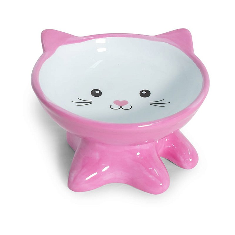 Comedouro Porcelana Postura Correta para Gatos - Rosa