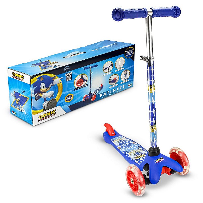 Patinete Infantil sonic cesta 3 Rodas Com Luzes E Musica - Patinete