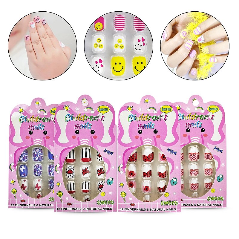 Kit 48 Unhas Posti as Infantil Colorida Autocolante Crian a Arte Kit 48 Unhas Posti as Infantil Colorida Autocolante Crian a Arte