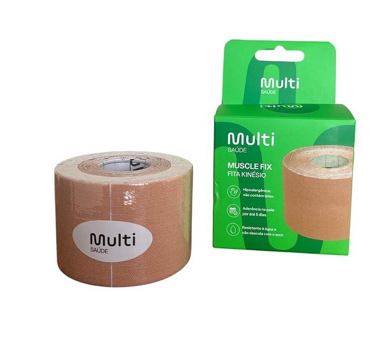Fita Kinésio - Muscle Fix - 5x500cm - Rolo Bege - Multilaser