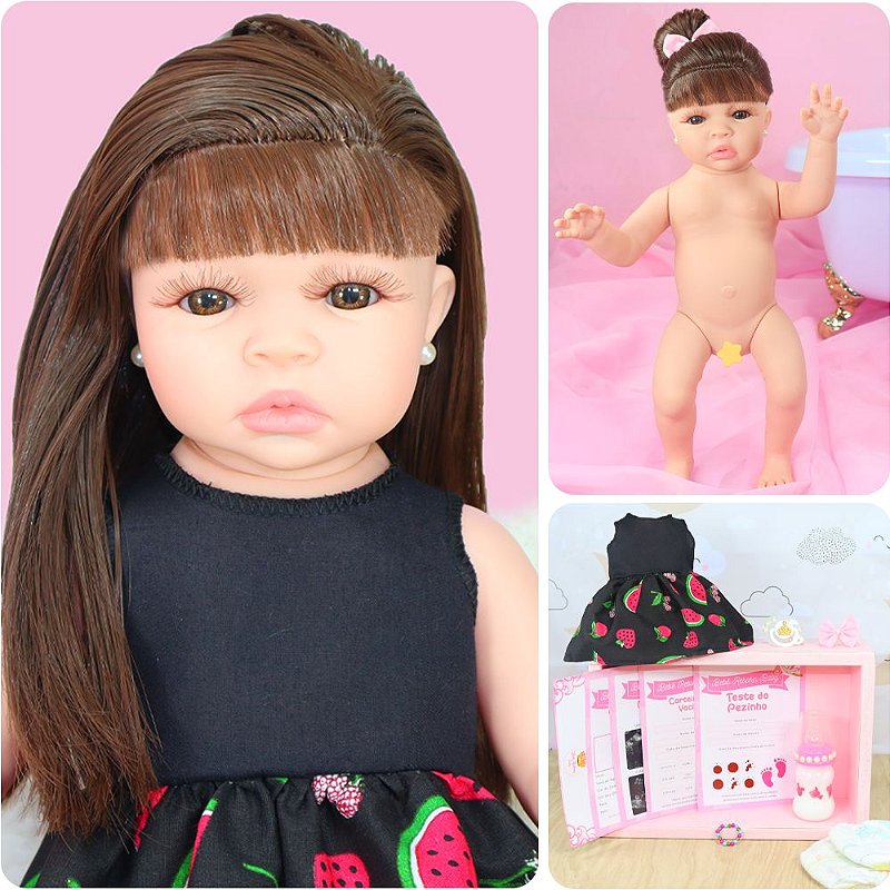 Boneca Bebê Menina Reborn Silicone Pode Molhar Kit Itens