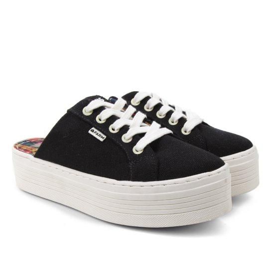 Tênis Farm Mule Laje lona preto feminino Dom Store Multimarcas