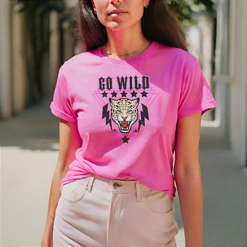 Camiseta Feminina Estampa Leopardo Onça Go Wild CF01-003