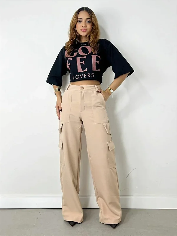 Calça Feminina Alfaiataria Pantalona Carpenter Cargo Doroteia Ref. 973