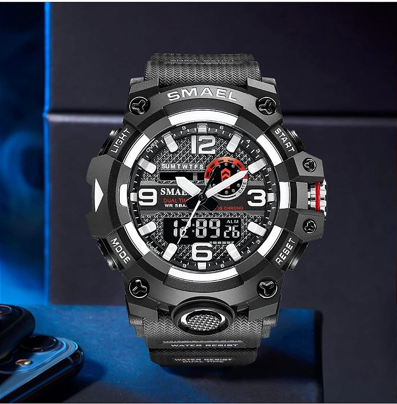 Smael-relógio tático multifuncional masculino, digital, eletrônico, à prova d'água, com brilho noturno, ao ar livre, 8035