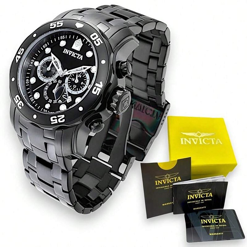 Relógio Invicta Pro Diver 0076 Cronógrafo Preto Bisel Preto/Branco,Réplica