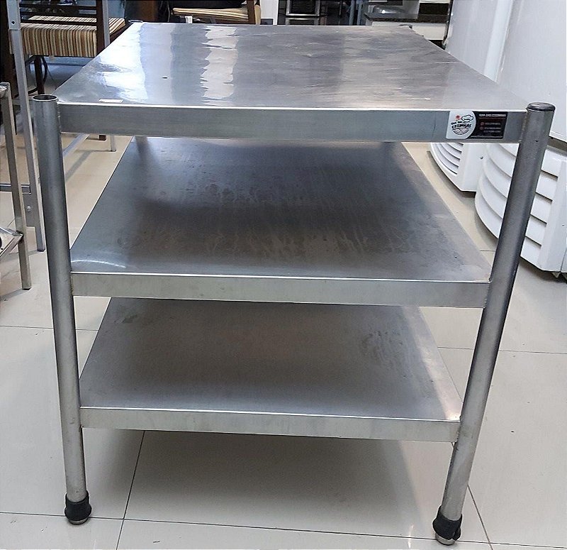 Mesa 100 Inox 85 cm. com 3 prateleiras [usada] Ilha das Cozinhas