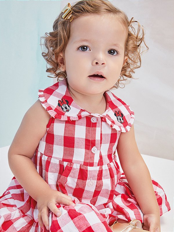 Vestido Infantil Xadrez Vermelho da Minnie - Animê - Alecrim Kids