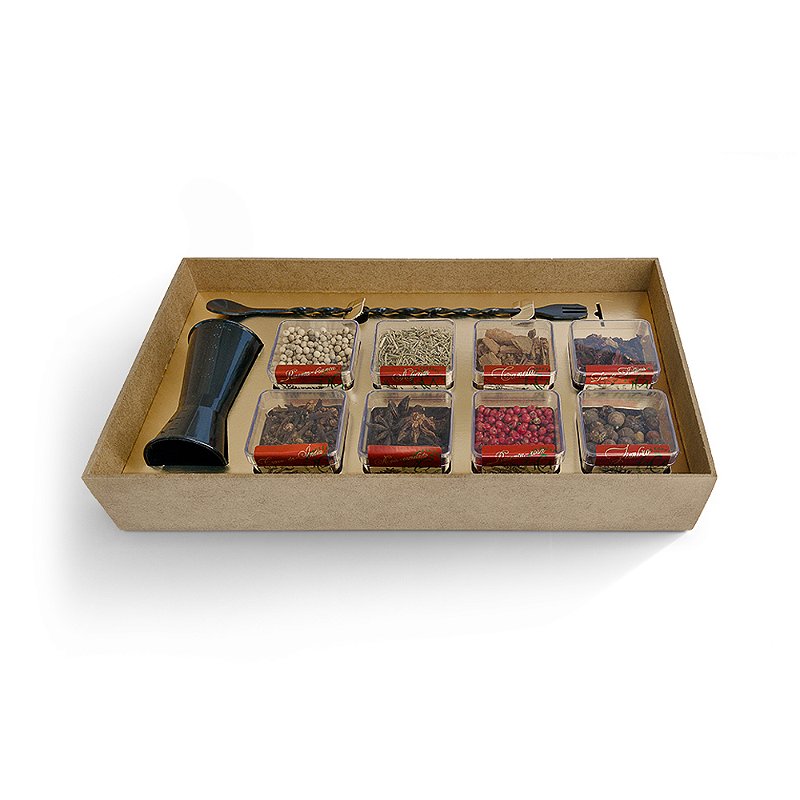 Gin Box Monkeys Cocktails com 08 especiarias Premium + acessórios