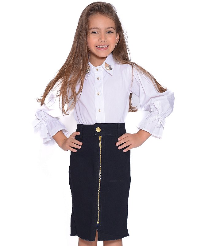 Saia Zíper Central Preta Juvenil Ref 2209