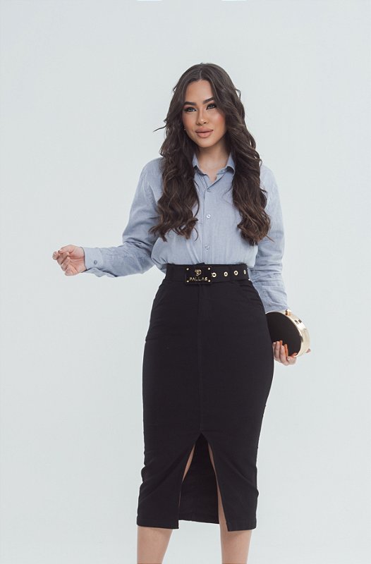 Saia Longuete Bolso Faca Preta Ref 15099