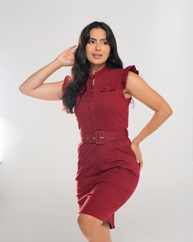 Vestido de Cinto Vermelho Ref 15104V