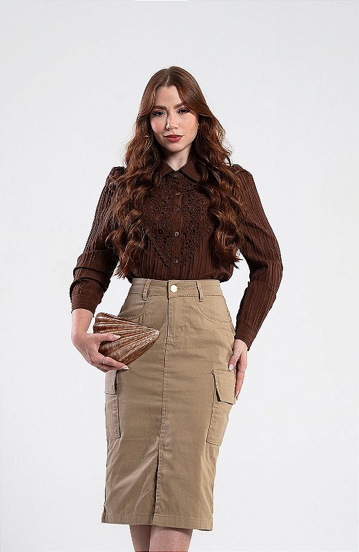 Saia Bolso Cargo Bege Escura Ref 15132BG