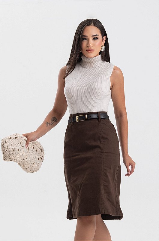 Saia Evasê Bolso Marrom Ref 15149MR