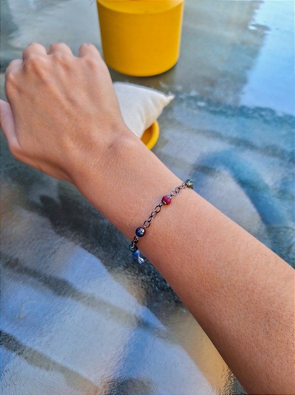 Pulseira Grafite Pedras de Jade