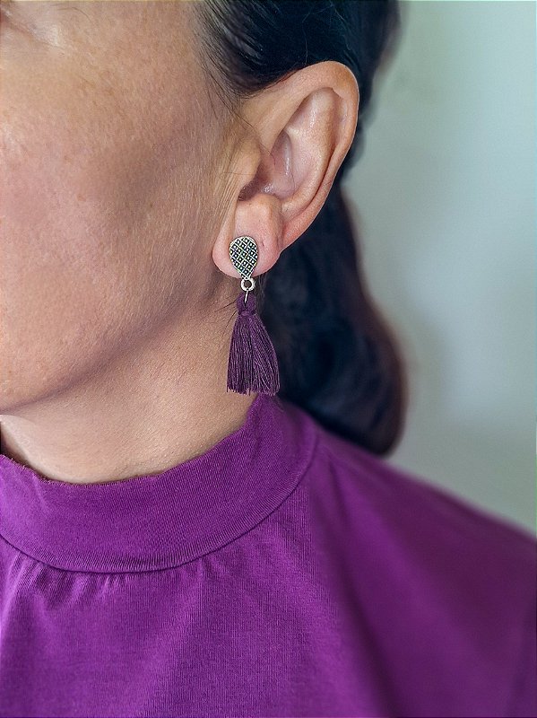 Brinco Prata Velho Tassel Roxo