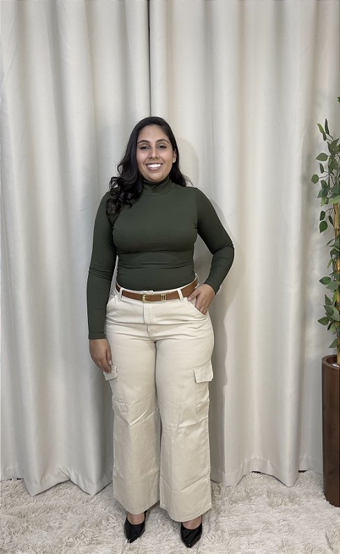 Calça jeans cargo bege Claro plus size