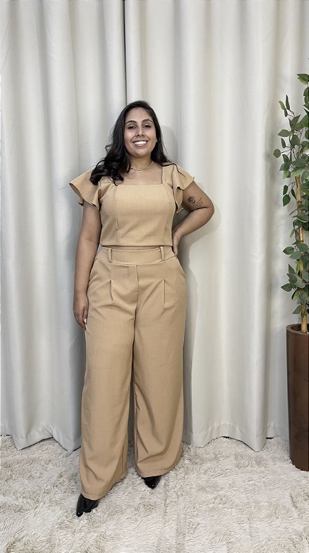 CONJUNTO ALFAIATARIA CROPED E SAIA PANTALONA